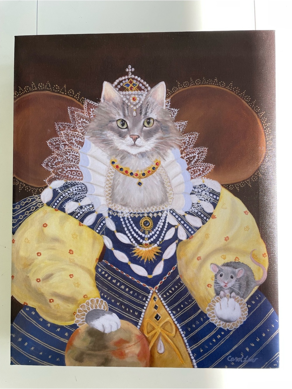 Regal Cat Noble Portrait Canvas - Yellow & Blue